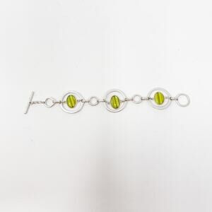 Boutique Silver Tone and Green Yellow Gemstone Bracelet Circle Toggle Closure